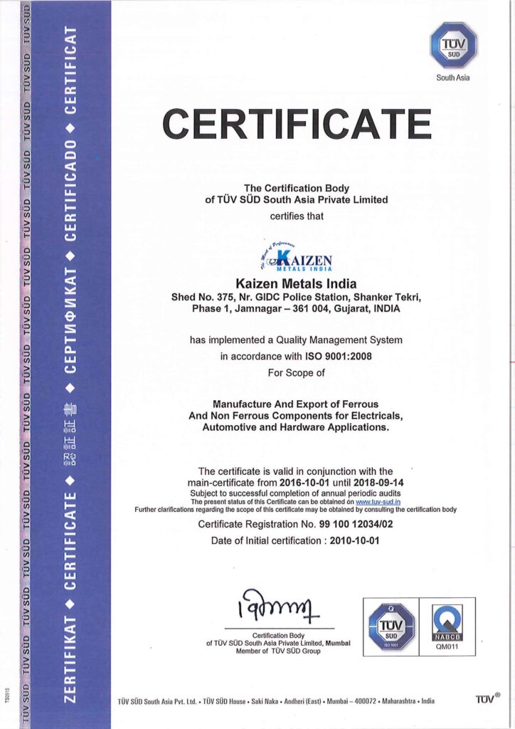 TUV Sud Certificate