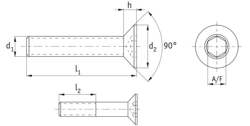 brass countersunk bolts drwaing