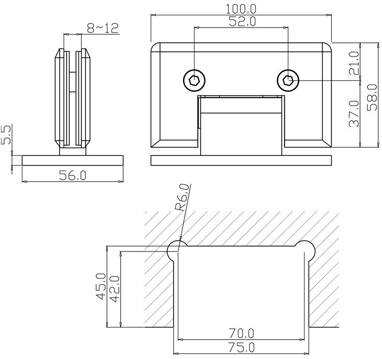 brass glass fittings drawing