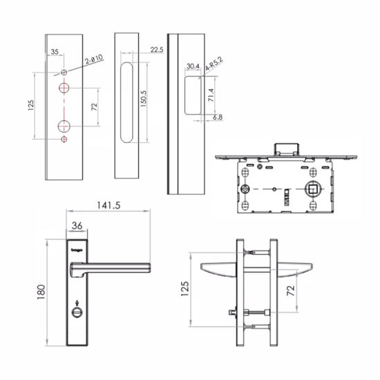 brass door fittings drawing