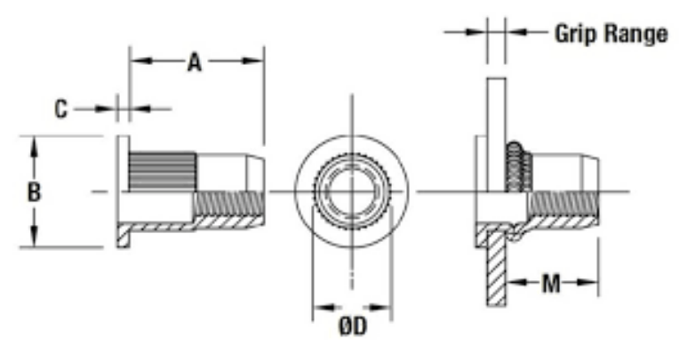 helical knurled brass inserts drawing