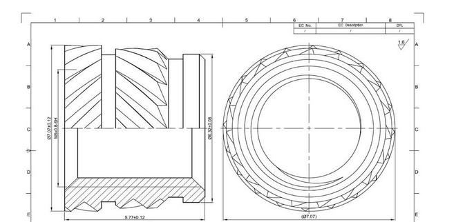 cross knurled brass insert drawing