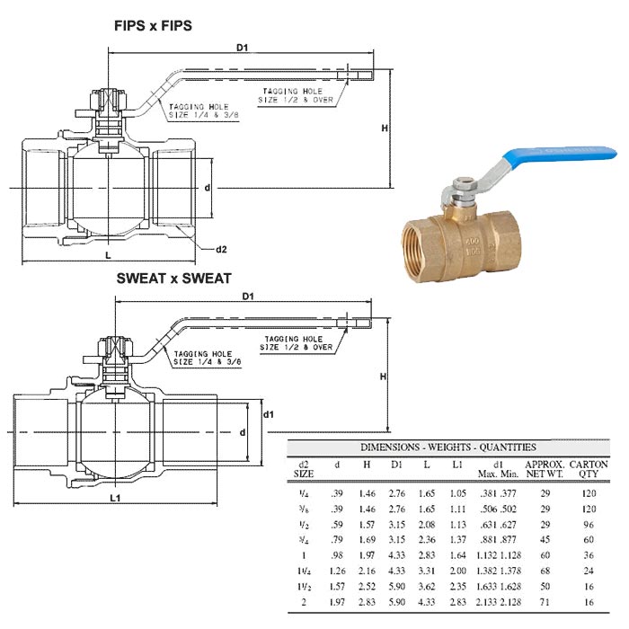 brass valve dimension